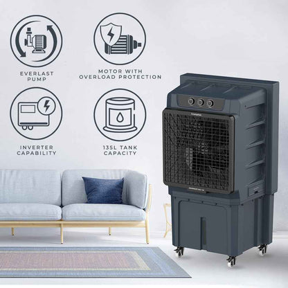 Crompton Indibreeze 135 L Industrial Desert Cooler| Honeycomb pad| Auto fill| Water level indicator| 4 way Air deflection| Cooling mode & Auto Swing |Everlast Pump