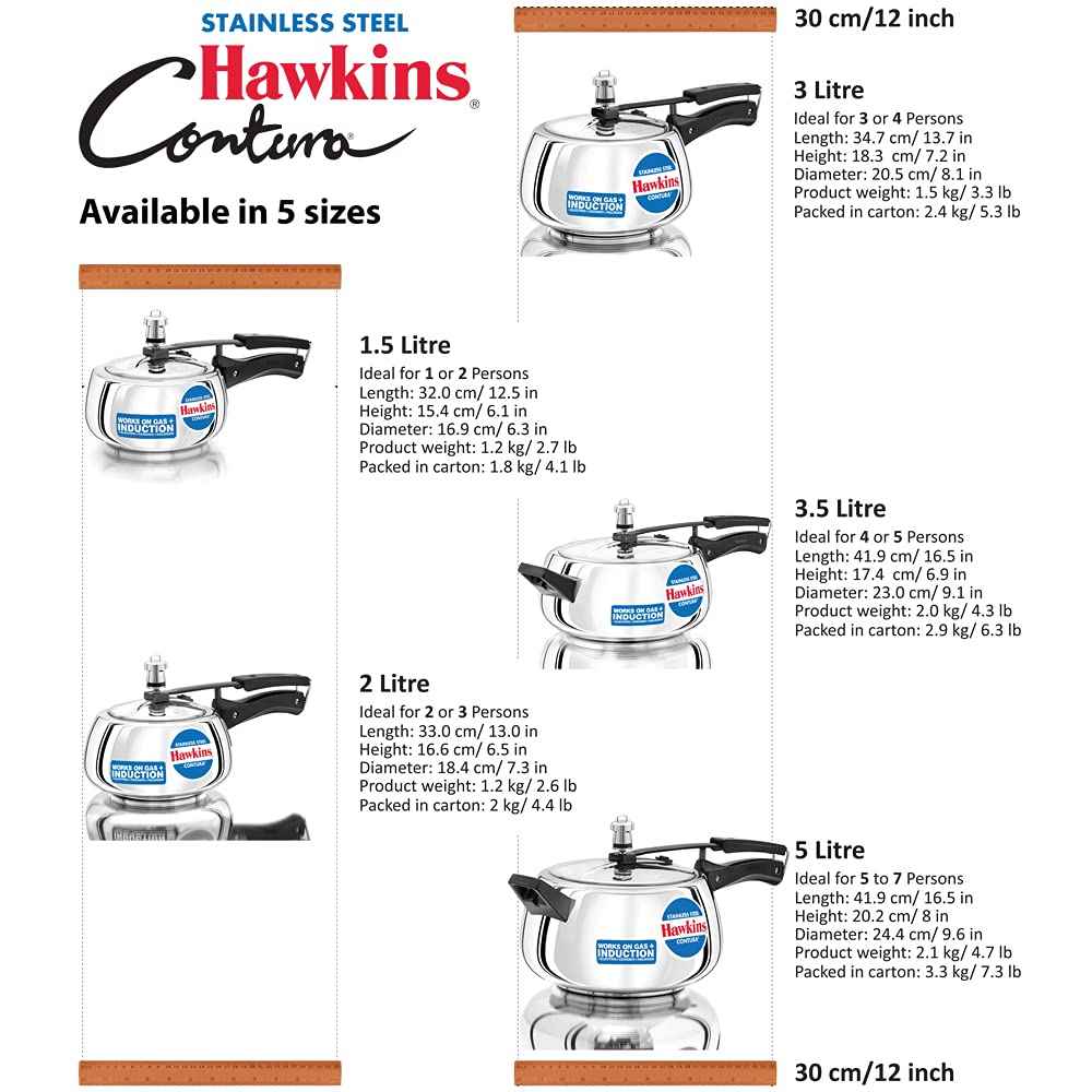 Hawkins 3.5 Litre Contura Pressure Cooker, Stainless Steel Inner Lid Cooker, Induction Cooker, Silver (SSC35)