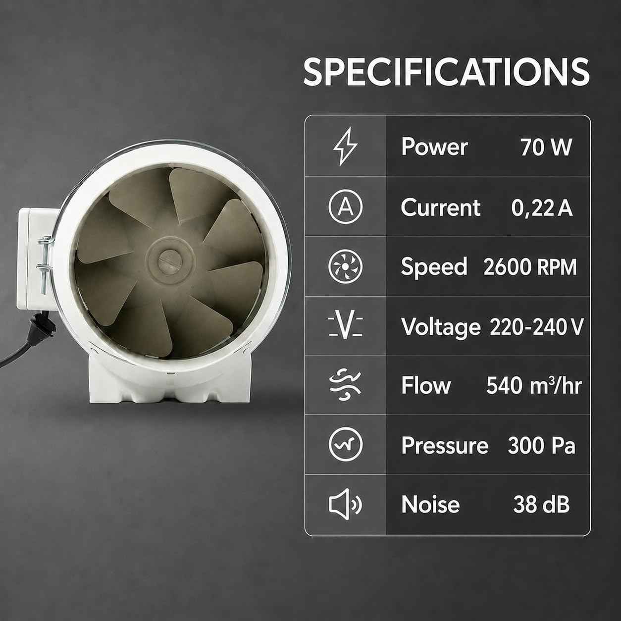 Inline Duct Fan 6Inch/150mm | Silent Mix Flow Fan | Duct Exhaust Fan | Inline Exhaust Fan | Circular Inline Fan|Air Circulation System| White | 70W Copper Motor | 2 Speed | Air Flow 540m3/h