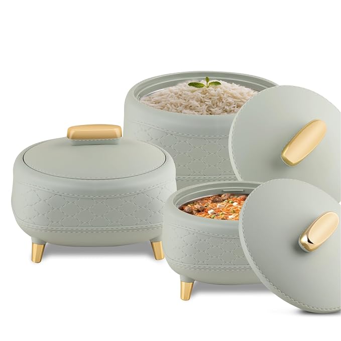 JAYPEE Kingston Klass Stitched Leather Luxurious Stainless Steel Casserole Set of 3