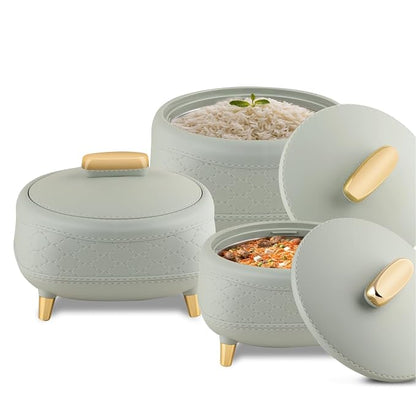 JAYPEE Kingston Klass Stitched Leather Luxurious Stainless Steel Casserole Set of 3