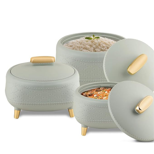 JAYPEE Kingston Klass Stitched Leather Luxurious Stainless Steel Casserole Set of 3