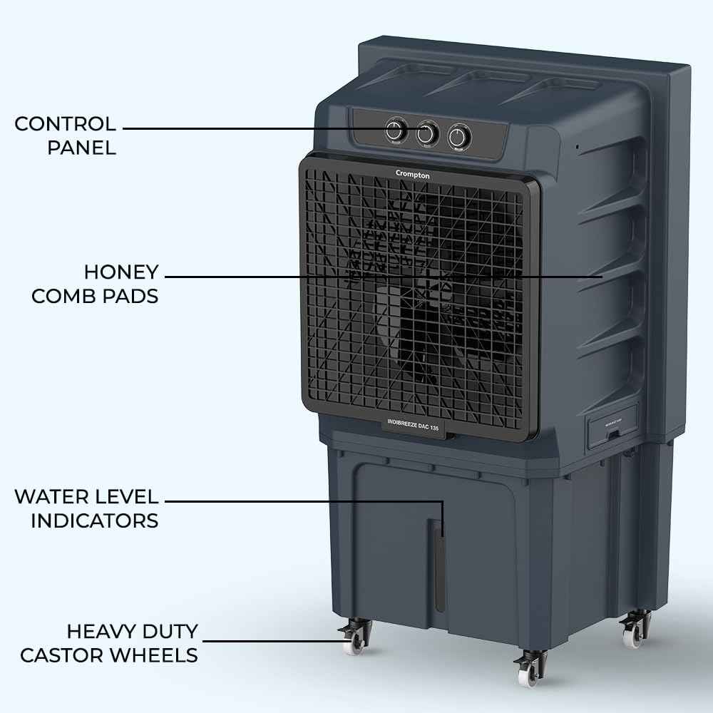 Crompton Indibreeze 135 L Industrial Desert Cooler| Honeycomb pad| Auto fill| Water level indicator| 4 way Air deflection| Cooling mode & Auto Swing |Everlast Pump