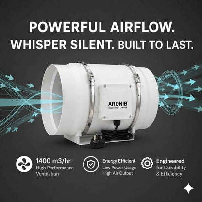 Inline fan (10"/250mm) Silent Mix Flow/Inline Duct Fan/Exhaust Inline/Circular Inline Fan/Air Circulation System/Fresh Air System, White 2 Speed | 180W |Air Flow 1400m3/h | Copper Motor