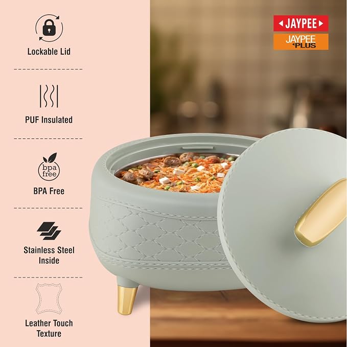 JAYPEE Kingston Klass Stitched Leather Luxurious Stainless Steel Casserole Set of 3
