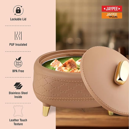 JAYPEE Kingston Klass Stitched Leather Luxurious Stainless Steel Casserole Set of 3