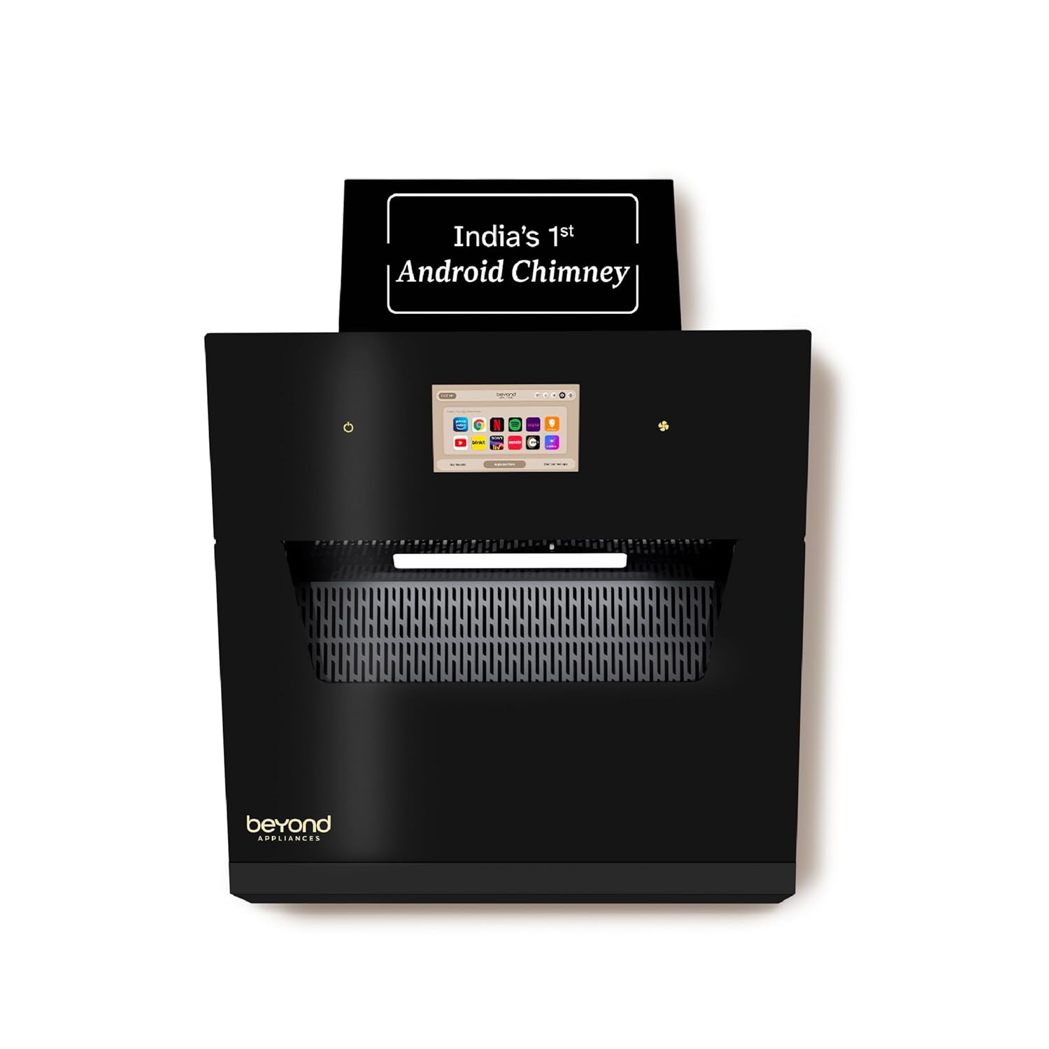 Beyond Appliances Eris 60cm Auto Clean Slant Kitchen Chimney | 1500 CMH Suction | Filterless | Smart Touchscreen Display | Touch Control | Black | PAN INDIA SERVICE Kitchen Etto