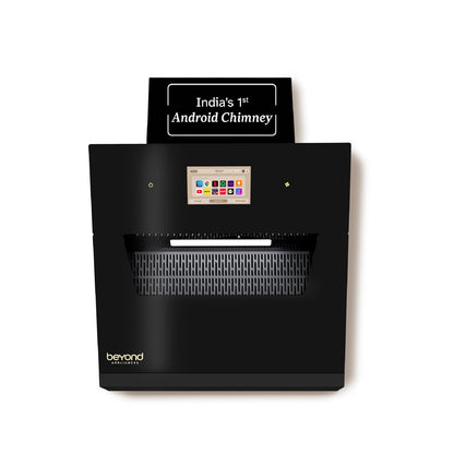 Beyond Appliances Eris 60cm Auto Clean Slant Kitchen Chimney | 1500 CMH Suction | Filterless | Smart Touchscreen Display | Touch Control | Black | PAN INDIA SERVICE Kitchen Etto