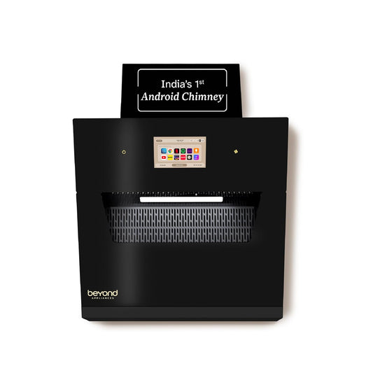Beyond Appliances Eris 60cm Auto Clean Slant Kitchen Chimney | 1500 CMH Suction | Filterless | Smart Touchscreen Display | Touch Control | Black | PAN INDIA SERVICE Kitchen Etto