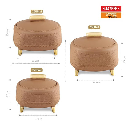 JAYPEE Kingston Klass Stitched Leather Luxurious Stainless Steel Casserole Set of 3