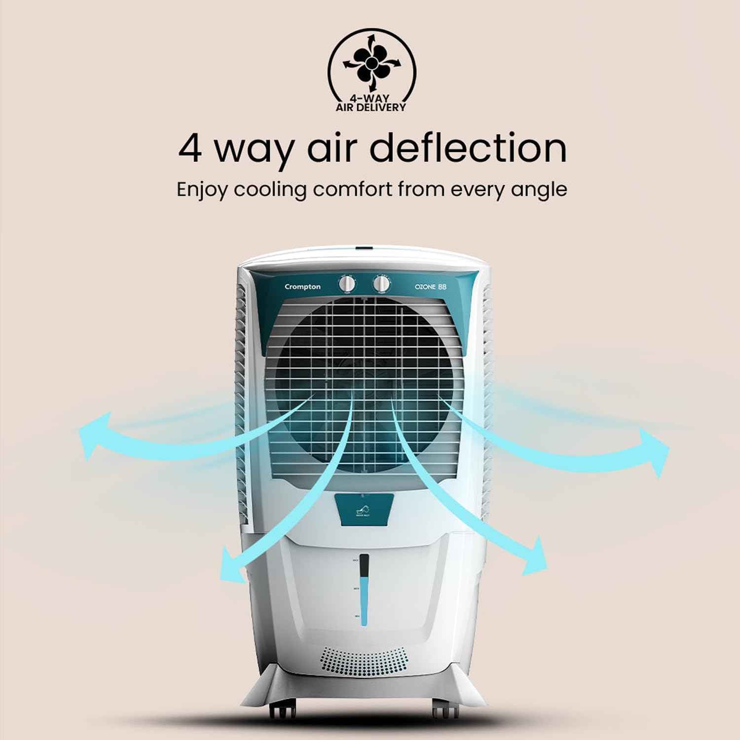 Crompton Ozone 88 Litres Desert Air Cooler for home | Large & Easy Clean Ice Chamber | 4-Way Air Deflection | High Density Honeycomb Pads | Everlast Pump | Auto Fill