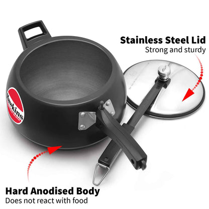 Hawkins 4 Litre Contura Black Pressure Cooker, Hard Anodised Inner Lid Cooker, Handi Cooker, Black (Cb40), 4 Liter