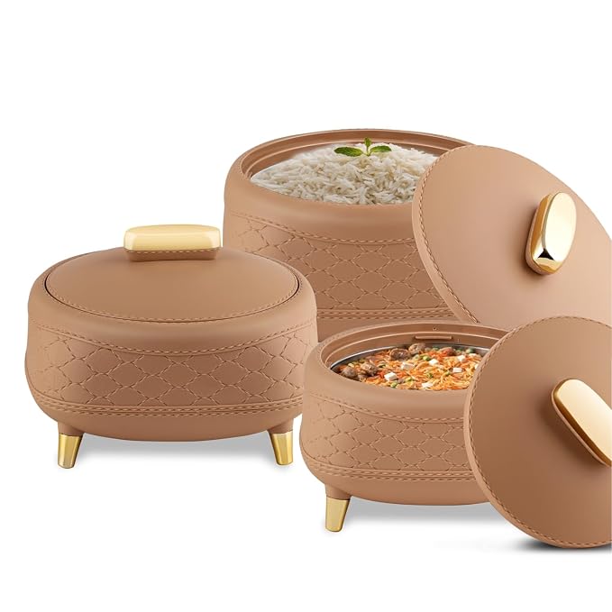 JAYPEE Kingston Klass Stitched Leather Luxurious Stainless Steel Casserole Set of 3