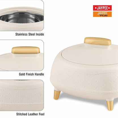JAYPEE Kingston Klass Stitched Leather Luxurious Stainless Steel Casserole Set of 3