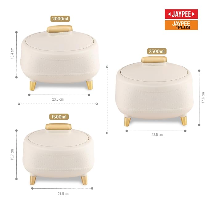 JAYPEE Kingston Klass Stitched Leather Luxurious Stainless Steel Casserole Set of 3