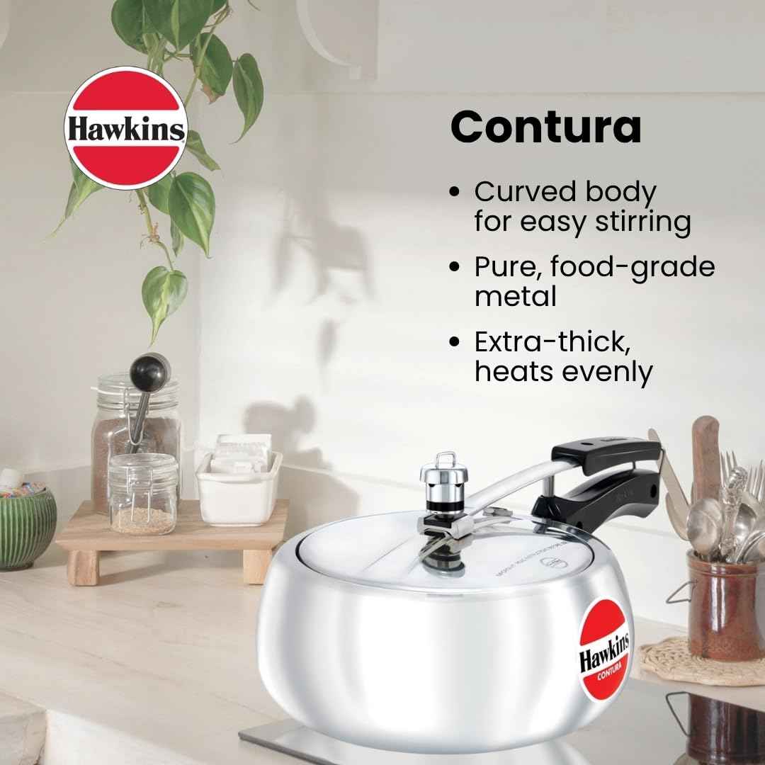 Hawkins 3.5 Litre Contura Pressure Cooker, Handi Inner Lid Cooker, Silver (HC35) Aluminium