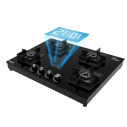 Beyond Appliances Solaria Premium 4 Burner Smart Gas Stove | Auto Ignition | Digital Timer | Flame Failure Device | Toughened Glass | ISI Certified | LPG & PNG Compatible Cooktop | PAN India Service Kitchen Etto