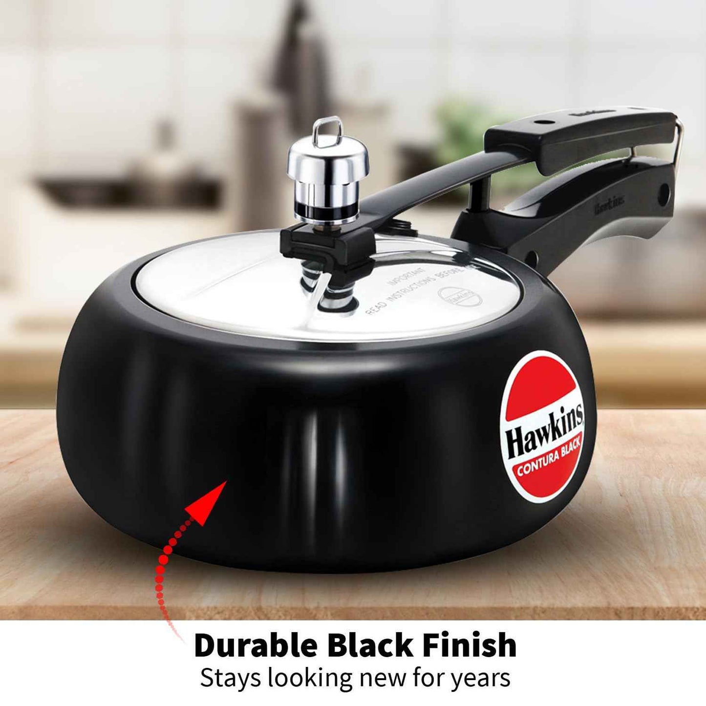 Hawkins 2 Litre Contura Black Pressure Cooker, Hard Anodised Inner Lid Cooker, Handi Cooker, Black (CB20)