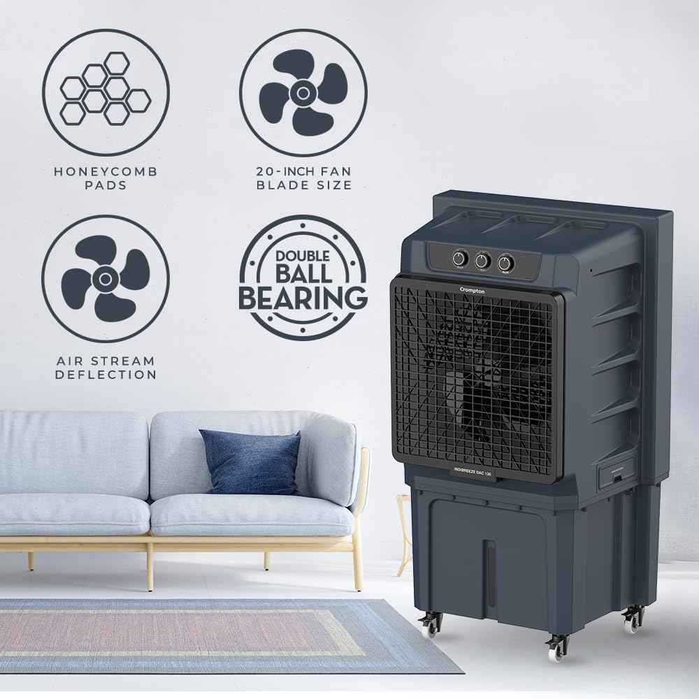 Crompton Indibreeze 135 L Industrial Desert Cooler| Honeycomb pad| Auto fill| Water level indicator| 4 way Air deflection| Cooling mode & Auto Swing |Everlast Pump