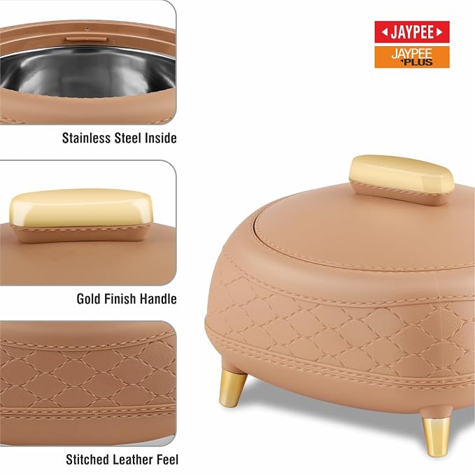 JAYPEE Kingston Klass Stitched Leather Luxurious Stainless Steel Casserole Set of 3