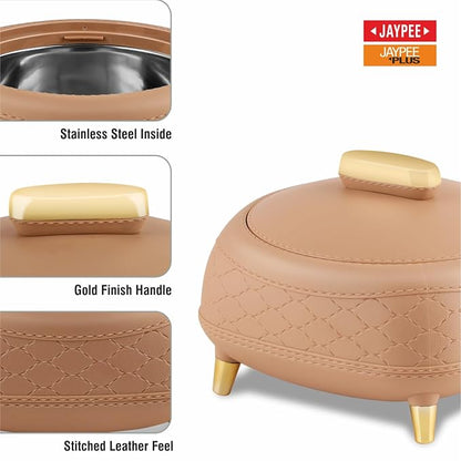 JAYPEE Kingston Klass Stitched Leather Luxurious Stainless Steel Casserole Set of 3