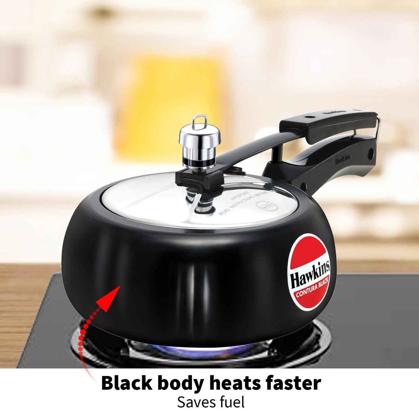 Hawkins 2 Litre Contura Black Pressure Cooker, Hard Anodised Inner Lid Cooker, Handi Cooker, Black (CB20)