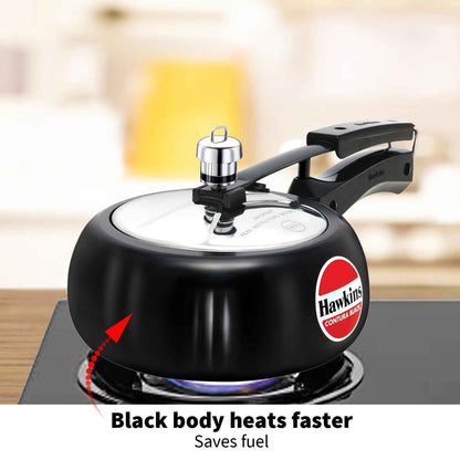 Hawkins 2 Litre Contura Black Pressure Cooker, Hard Anodised Inner Lid Cooker, Handi Cooker, Black (CB20)