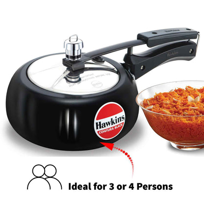 Hawkins 2 Litre Contura Black Pressure Cooker, Hard Anodised Inner Lid Cooker, Handi Cooker, Black (CB20)