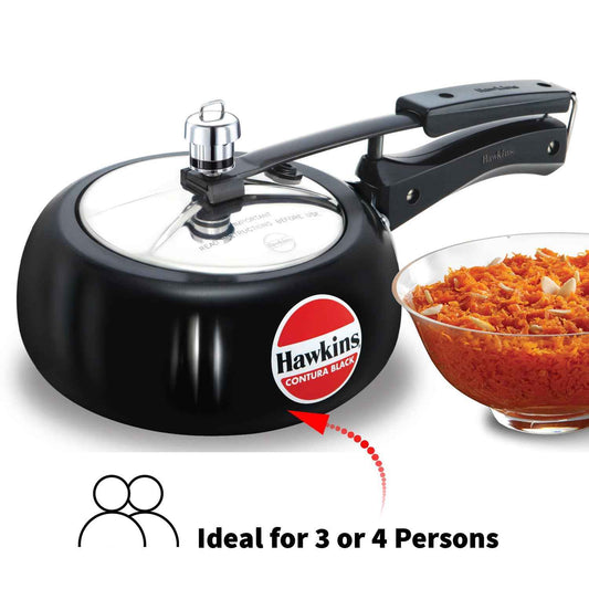 Hawkins 2 Litre Contura Black Pressure Cooker, Hard Anodised Inner Lid Cooker, Handi Cooker, Black (CB20)