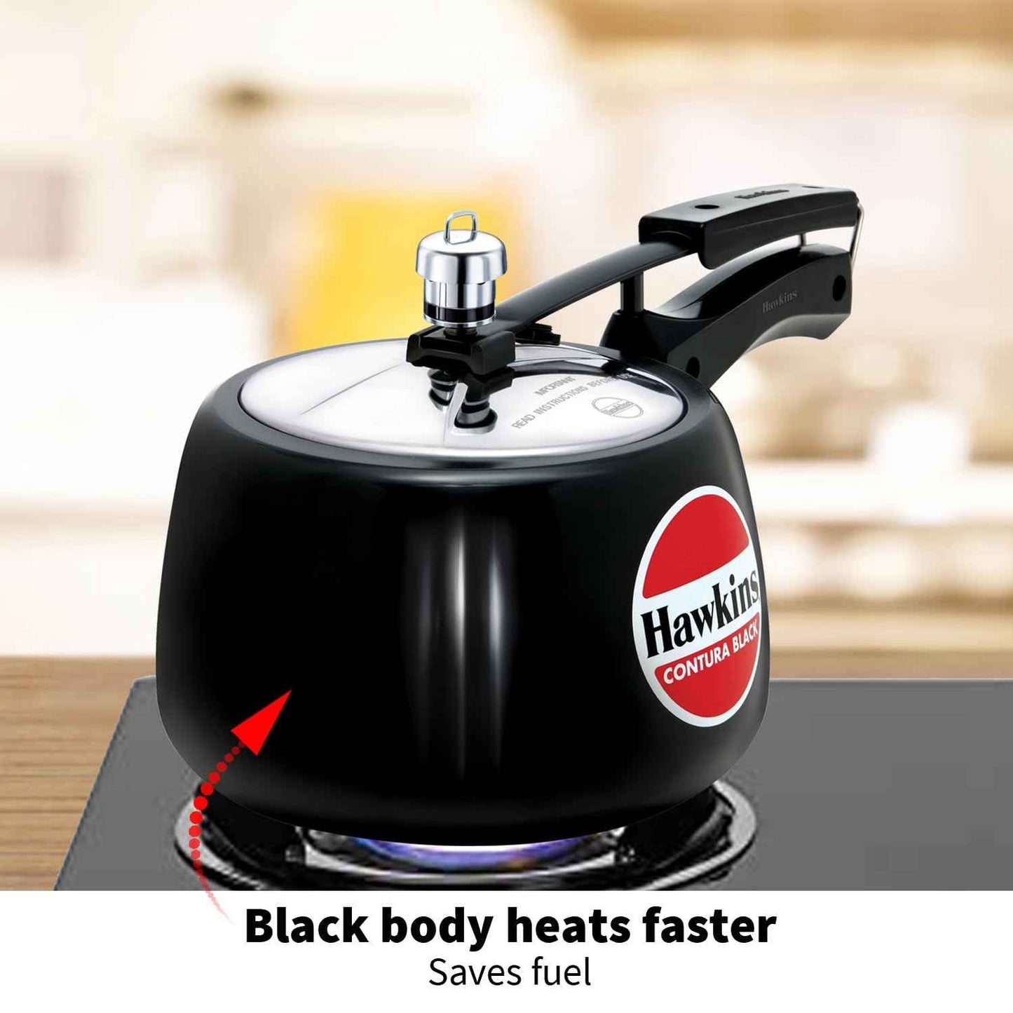 Hawkins 3 Litre Contura Black Pressure Cooker, Hard Anodised Inner Lid Cooker, Handi Cooker, (CB30)