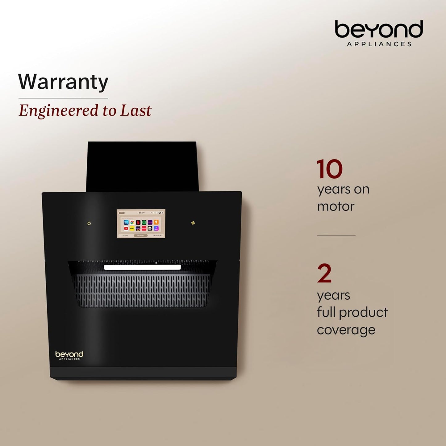 Beyond Appliances Eris 60cm Auto Clean Slant Kitchen Chimney | 1500 CMH Suction | Filterless | Smart Touchscreen Display | Touch Control | Black | PAN INDIA SERVICE Kitchen Etto