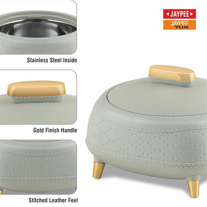 JAYPEE Kingston Klass Stitched Leather Luxurious Stainless Steel Casserole Set of 3