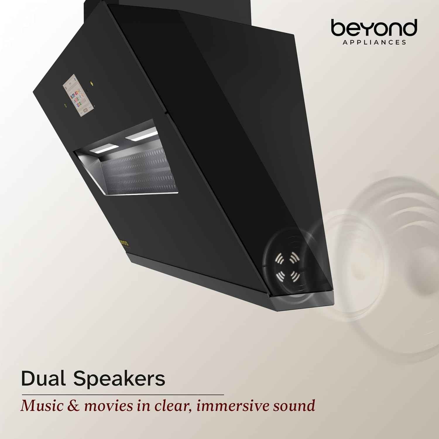 Beyond Appliances Eris 90cm Auto Clean Slant Kitchen Chimney | 1500 CMH Suction | Filterless | Smart Touchscreen Display | Touch Control | Black | PAN INDIA SERVICE| BA-SL-ER-AD-90-CH-001