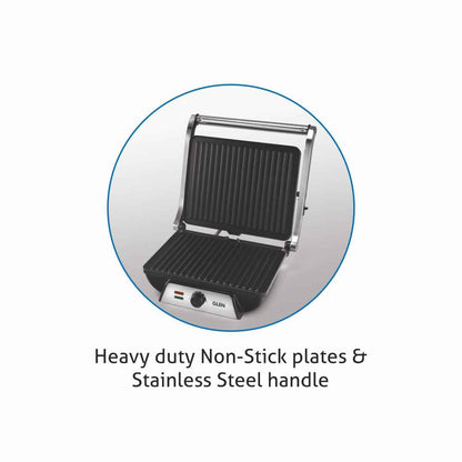 Electric Contact Grill & Sandwich Maker with 180-degree opening, Non-Stick Plates, 2000w - Silver (3031)