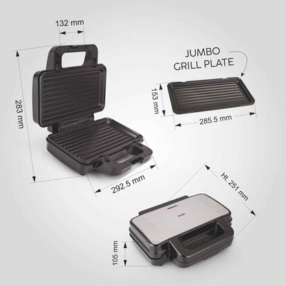 Electric Jumbo Sandwich Maker Grill with Non-Stick Coating Plates, 1000W - (SA3025JGRILL)