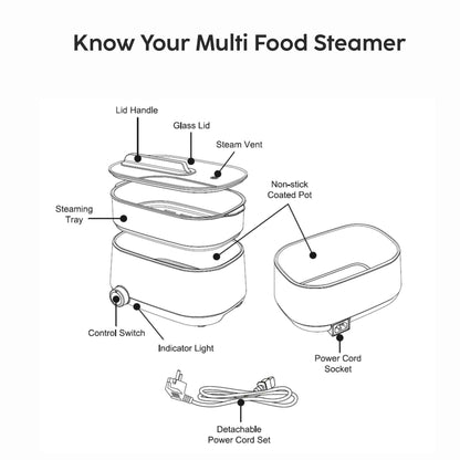 3 in 1 Multi Food Steamer - Steam, Cook & Boil, 2 Power Settings, 600W - (SA-3051MFS)