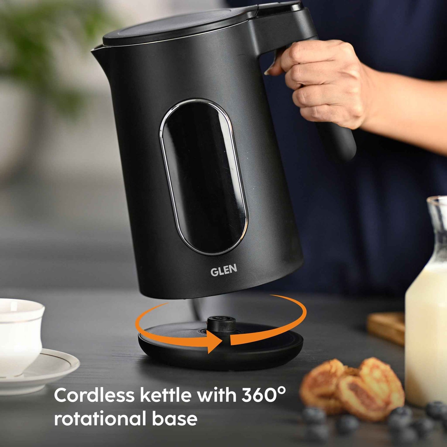 Electric Kettle 1.5 Litre with Digital Display Touch Control and 4 Pre Set Functions, Auto Shutoff, 2000W (SA-9009SSBL)