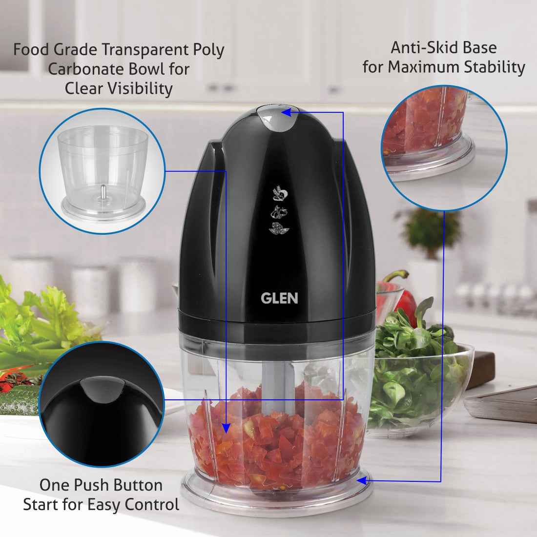 Electric Vegetable Chopper, Whisking Disc Chops Nuts 0.4 Litres Bowl, 200W - Black (4041BL)