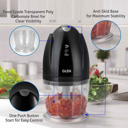 Electric Vegetable Chopper, Whisking Disc Chops Nuts 0.4 Litres Bowl, 200W - Black (4041BL)