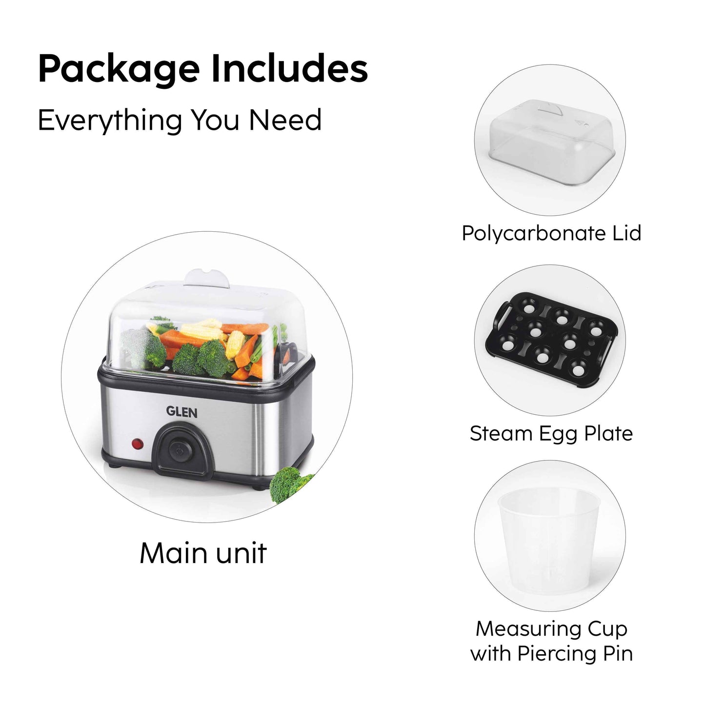 Egg Boiler Steamer Boils upto 8 Eggs Auto shut Off, Push Button Start 350W (SA3036EBS)