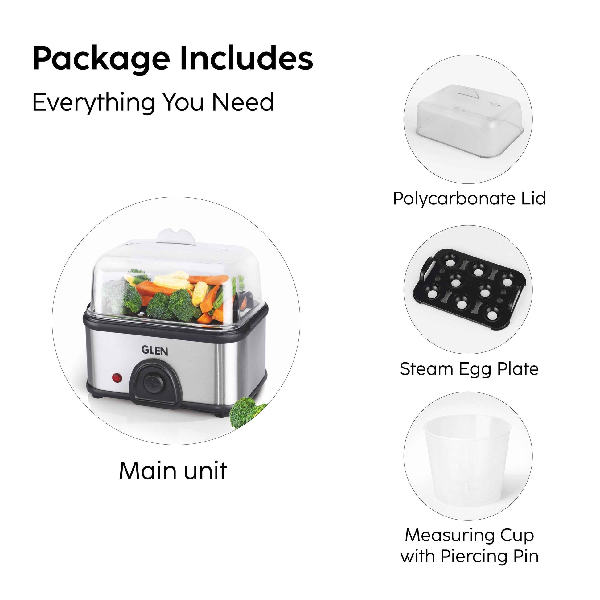 Egg Boiler Steamer Boils upto 8 Eggs Auto shut Off, Push Button Start 350W (SA3036EBS)