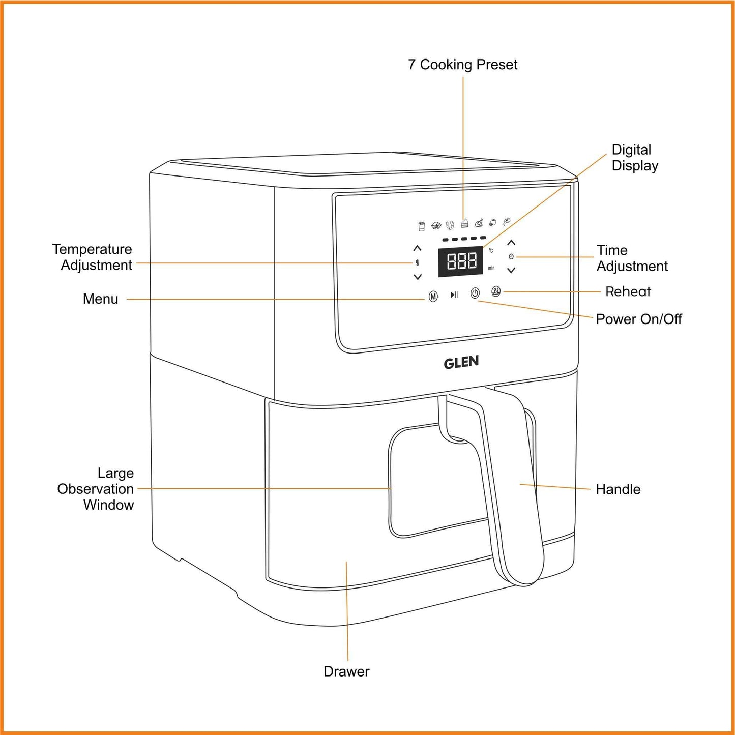 Glen Rapid Air Fryer Touch 6.0 Ltr