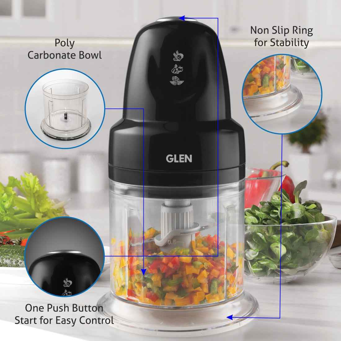 Electric Vegetable Chopper, 2 Stainless Steel Blade, Whisking Disc 0.6 Litres Bowl, 250W - Black (4043 Turbo)