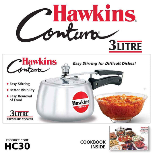 Hawkins Aluminium 3 Litre Contura Pressure Cooker,Handi Inner Lid Cooker,Silver(Hc30)