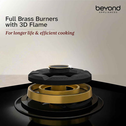 Beyond Appliances Altair Premium 4 Burner Smart Glass Hobtop Gas Stove | Auto Ignition | Digital Timer | Flame Failure Device | Jumbo Burner | Toughened Glass | LPG & PNG Compatible