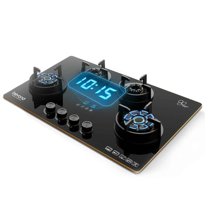 Beyond Appliances Altair Premium 4 Burner Smart Glass Hobtop Gas Stove | Auto Ignition | Digital Timer | Flame Failure Device | Jumbo Burner | Toughened Glass | LPG & PNG Compatible