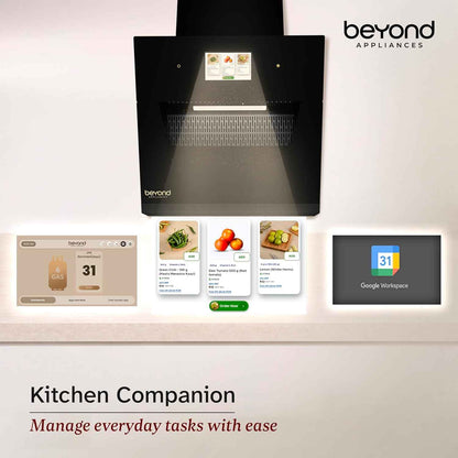 Beyond Appliances Eris 60cm Auto Clean Slant Kitchen Chimney | 1500 CMH Suction | Filterless | Smart Touchscreen Display | Touch Control | Black | PAN INDIA SERVICE