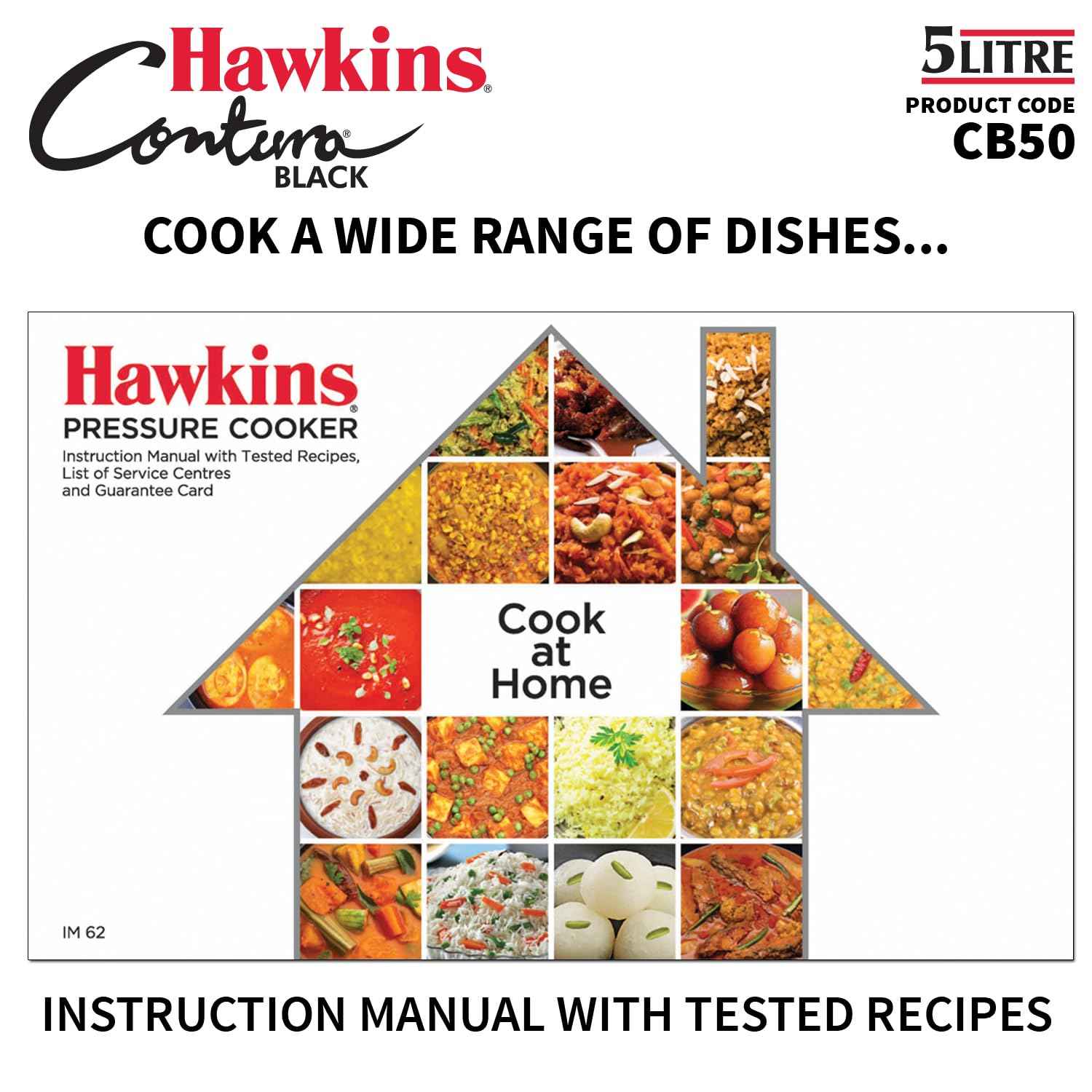 Hawkins Contura Black Pressure Cooker, 5 Litre, Black (CB50)