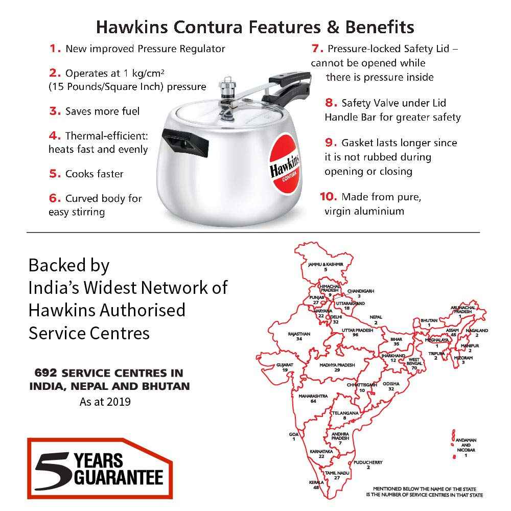 Hawkins 6.5 Litre Contura Pressure Cooker, Handi Inner Lid Cooker, Silver (HC65) Aluminium