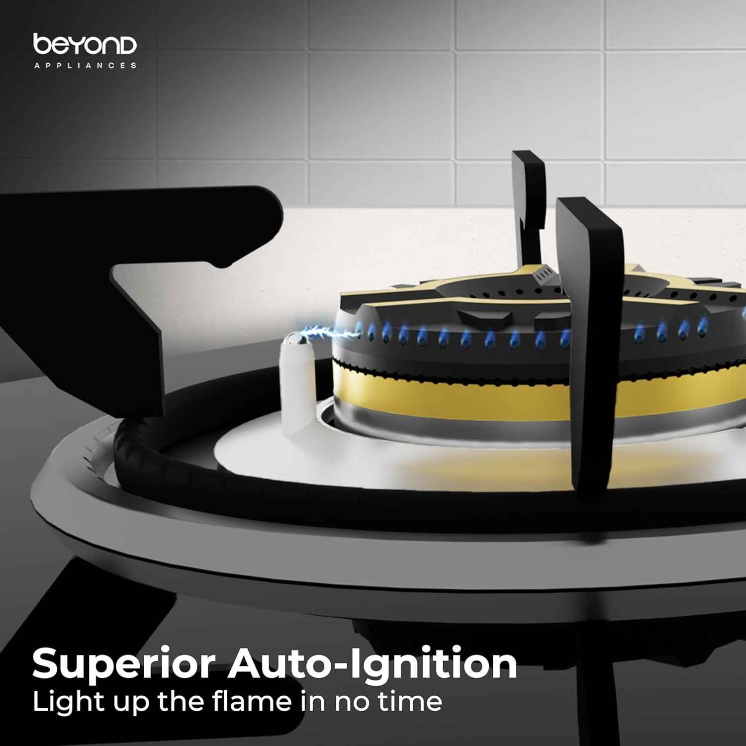 Beyond Appliances Auriga 4 Burner Smart Glass Gas Stove | Auto Ignition | Digital Timer | Flame Failure Device | Toughened Glass | ISI Certified | LPG & PNG Compatible Cooktop | PAN India Service